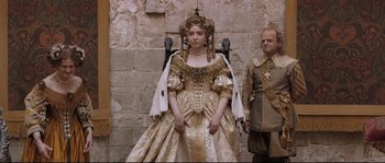 Movie still from “Tale of Tales” (2015), directed by Matteo Garrone – A man and a woman dressed in medieval clothing; Medium shot, Low angle