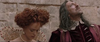 Movie still from “Tale of Tales” (2015), directed by Matteo Garrone – A man and a woman dressed in medieval clothing; Close Up shot, Low angle