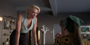 Movie still from “Ted Lasso” (2020), created by Brendan Hunt – A woman standing in front of another woman in a room; Medium shot, Over the shoulder angle