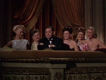 Movie still from “The Barkleys of Broadway” (1949), directed by Charles Walters – A group of people sitting in front of a stage; Medium shot, Low angle