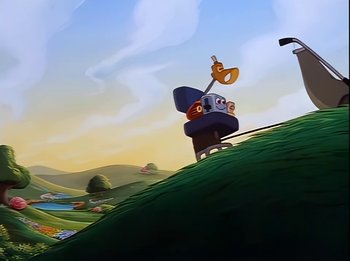 Movie still from “The Brave Little Toaster” (1987), directed by Jerry Rees – An animated scene of a chair and a pumpkin; Extreme Wide shot, Low angle