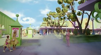 Movie still from “The Cat in the Hat” (2003), directed by Bo Welch – A painting of a man standing under a tree; Extreme Wide shot, Low angle