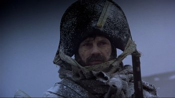 Movie still from “The Duellists” (1977), directed by Ridley Scott – A person wearing a hat; Close Up shot, Low angle