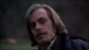 Movie still from “The Duellists” (1977), directed by Ridley Scott – A person with long hair; Close Up shot, Low angle