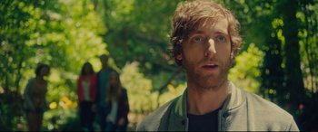 Movie still from “The Final Girls” (2015), directed by Todd Strauss-Schulson – A person looking at the camera; Close Up shot, Over the shoulder angle