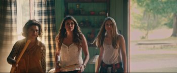 Movie still from “The Final Girls” (2015), directed by Todd Strauss-Schulson – Two young women standing next to each other in a room; Medium shot, Low angle