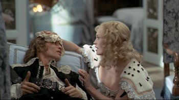 Movie still from “The Four Musketeers: Milady's Revenge” (1974), directed by Richard Lester – A man and a woman are talking to each other; Medium shot, Over the shoulder angle
