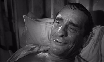 Movie still from “The Fugitive Kind” (1960), directed by Sidney Lumet – A person laying in a bed; Close Up shot, High angle