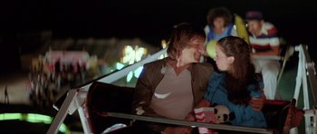 Movie still from “The Funhouse” (1981), directed by Tobe Hooper – A man and a woman sitting in a car at night; Medium shot, Low angle