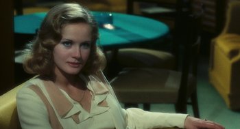 Movie still from “The Garden of the Finzi-Continis” (1970), directed by Vittorio De Sica – A woman sitting in front of a table; Close Up shot, Over the shoulder angle