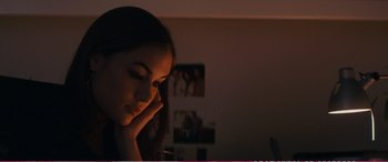 Movie still from “The Girlfriend Experience” (2009), directed by Steven Soderbergh – A woman sitting in front of a laptop computer; Close Up shot, Over the shoulder angle