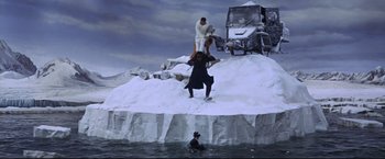 Movie still from “The Great Race” (1965), directed by Blake Edwards – Two people standing on top of an ice floe; Extreme Wide shot, High angle