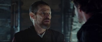 Movie still from “The Great Wall” (2016), directed by Yimou Zhang – A person with a beard; Close Up shot, Over the shoulder angle