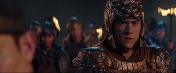 Movie still from “The Great Wall” (2016), directed by Yimou Zhang – A person wearing a helmet; Close Up shot, Over the shoulder angle