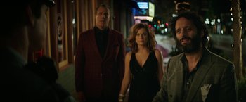 Movie still from “The House” (2017), directed by Andrew Jay Cohen – A man and a woman walking down a street at night; Medium shot, Over the shoulder angle