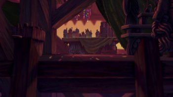 Movie still from “The Hunchback of Notre Dame” (1996), directed by Gary Trousdale – An image of an empty table in the middle of the night; Extreme Wide shot, High angle