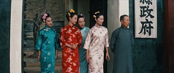Movie still from “The Inn of the Sixth Happiness” (1958), directed by Mark Robson – A group of women standing next to each other; Medium shot, Low angle