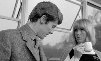 Movie still from “The Knack... and How to Get It” (1965), directed by Richard Lester – A man and a woman looking at one another; Medium shot, Over the shoulder angle