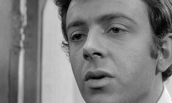 Movie still from “The Knack... and How to Get It” (1965), directed by Richard Lester – Black and white photograph of a young man's face; Close Up shot, Over the shoulder angle