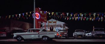 Movie still from “American Graffiti” (1973), directed by George Lucas – Extreme Wide shot, Low angle