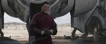 Movie still from “The Mandalorian” (2019), created by Jon Favreau – Medium shot, Over the shoulder angle