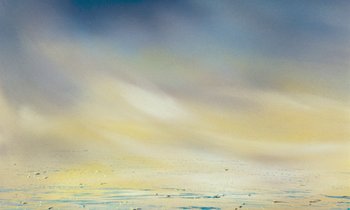 Movie still from “The Many Adventures of Winnie the Pooh” (1977), directed by John Lounsbery – A painting of a sky filled with white clouds; Extreme Wide shot, Low angle