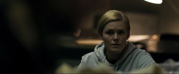 Movie still from “The Marco Effect” (2021), directed by Martin Zandvliet – A woman sitting in front of a mirror; Close Up shot, Over the shoulder angle