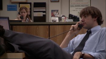Movie still from “The Office” (2005), created by Ricky Gervais – Medium shot, High angle