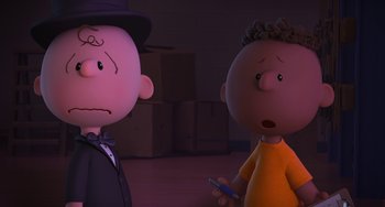 Movie still from “The Peanuts Movie” (2015), directed by Steve Martino – A couple of cartoon characters standing next to each other; Medium shot, Over the shoulder angle