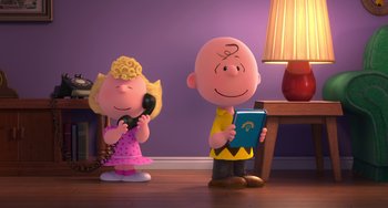 Movie still from “The Peanuts Movie” (2015), directed by Steve Martino – A charlie brown and a girl talking on the phone; Medium shot, High angle