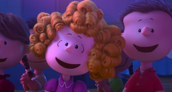 Movie still from “The Peanuts Movie” (2015), directed by Steve Martino – The head of a cartoon character; Close Up shot, Over the shoulder angle