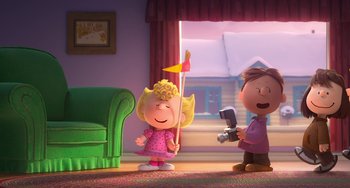 Movie still from “The Peanuts Movie” (2015), directed by Steve Martino – A charlie brown and a linus van pelt movie scene; Wide shot, Low angle