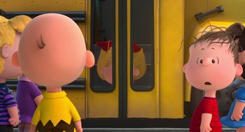 Movie still from “The Peanuts Movie” (2015), directed by Steve Martino – A character's face in front of a train window; Medium shot, Over the shoulder angle