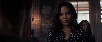 Movie still from “The Perfect Guy” (2015), directed by David M. Rosenthal – A person wearing a black and white shirt; Close Up shot, Over the shoulder angle