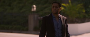 Movie still from “The Perfect Guy” (2015), directed by David M. Rosenthal – A man wearing a suit and a blue dress shirt; Close Up shot, Over the shoulder angle