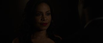 Movie still from “The Perfect Guy” (2015), directed by David M. Rosenthal – A beautiful woman with red lipstick in the dark; Close Up shot, Over the shoulder angle