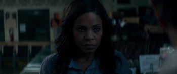 Movie still from “The Perfect Guy” (2015), directed by David M. Rosenthal – A person with long black hair; Close Up shot, Over the shoulder angle