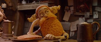 Movie still from “The Pirates! Band of Misfits” (2012), directed by Jeff Newitt – A stuffed doll with a long beard; Close Up shot, Low angle