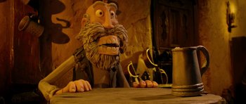 Movie still from “The Pirates! Band of Misfits” (2012), directed by Jeff Newitt – An image of an old man with a long beard; Medium shot, Low angle