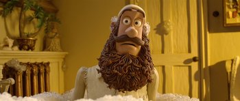 Movie still from “The Pirates! Band of Misfits” (2012), directed by Jeff Newitt – The head of a man with a long beard; Close Up shot, Over the shoulder angle
