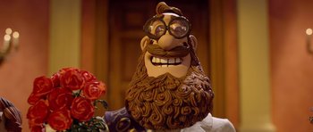 Movie still from “The Pirates! Band of Misfits” (2012), directed by Jeff Newitt – The face of a bearded cake; Close Up shot, Low angle