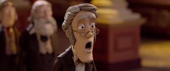 Movie still from “The Pirates! Band of Misfits” (2012), directed by Jeff Newitt – The head of an old man figurine; Close Up shot, Over the shoulder angle
