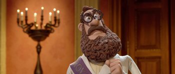 Movie still from “The Pirates! Band of Misfits” (2012), directed by Jeff Newitt – The head of a man with a beard; Close Up shot, Low angle