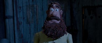 Movie still from “The Pirates! Band of Misfits” (2012), directed by Jeff Newitt – The head of a man with a beard; Close Up shot, Low angle