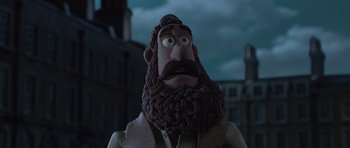 Movie still from “The Pirates! Band of Misfits” (2012), directed by Jeff Newitt – The head of a man with a long beard; Close Up shot, Low angle