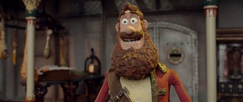 Movie still from “The Pirates! Band of Misfits” (2012), directed by Jeff Newitt – The head of a cartoon character; Close Up shot, Low angle