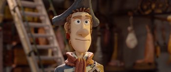 Movie still from “The Pirates! Band of Misfits” (2012), directed by Jeff Newitt – The head and face of a statue of a pirate; Close Up shot, Over the shoulder angle