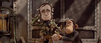 Movie still from “The Pirates! Band of Misfits” (2012), directed by Jeff Newitt – A couple of people that are sitting down; Medium shot, Low angle