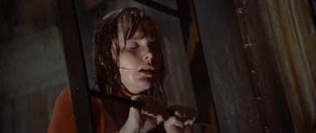 Movie still from “The Poseidon Adventure” (1972), directed by Ronald Neame – A woman with a knife in her hands; Close Up shot, Low angle