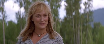 Movie still from “The River Wild” (1994), directed by Curtis Hanson – A person with long hair; Close Up shot, Over the shoulder angle